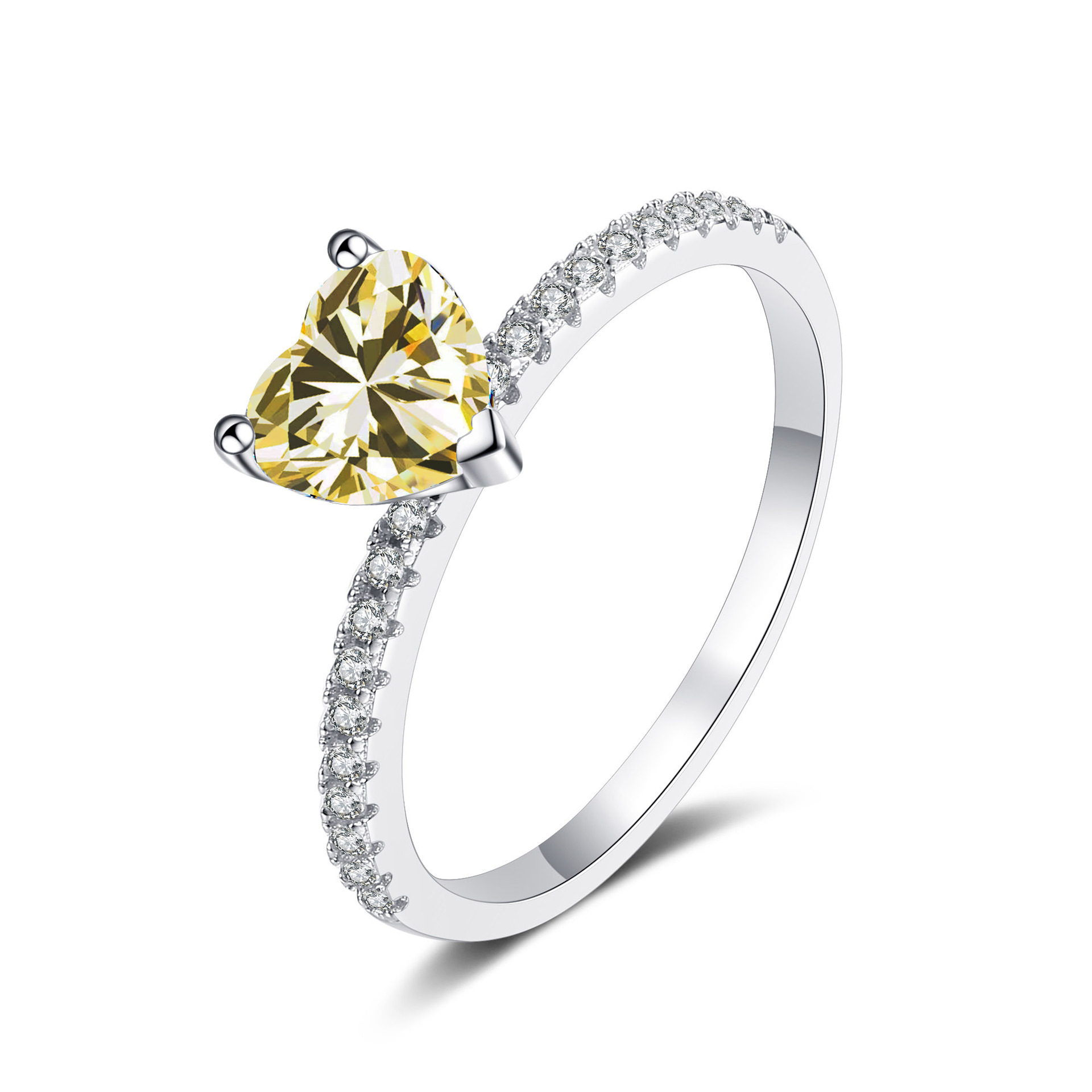 Importación de color galvanizado en forma de piedra de moissan mujer S925 anillo en forma de corazón 1 quilates certificado GRA anillo de moissan