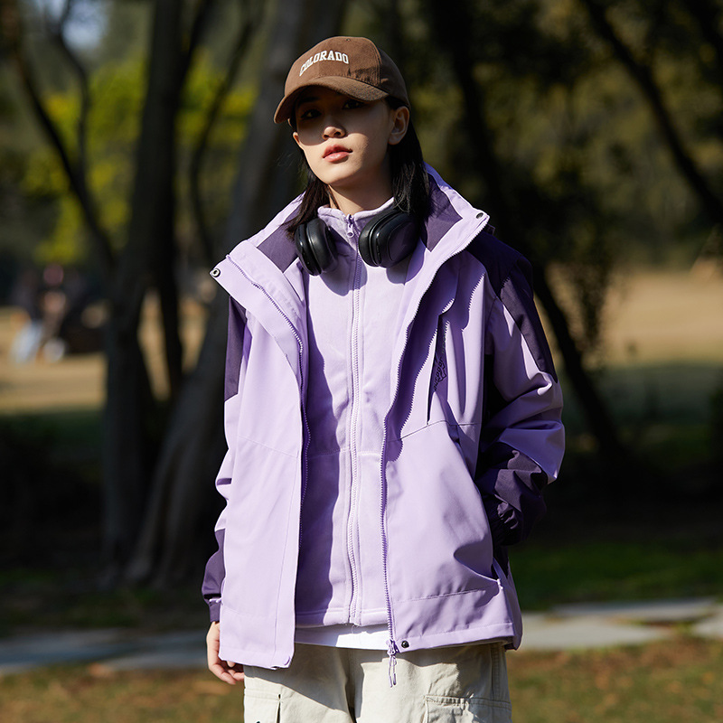 Autumn and winter outdoor thickened waterproof and windproof jacket for men and women, mink velvet warm three-in-one two-piece set outdoor clothing