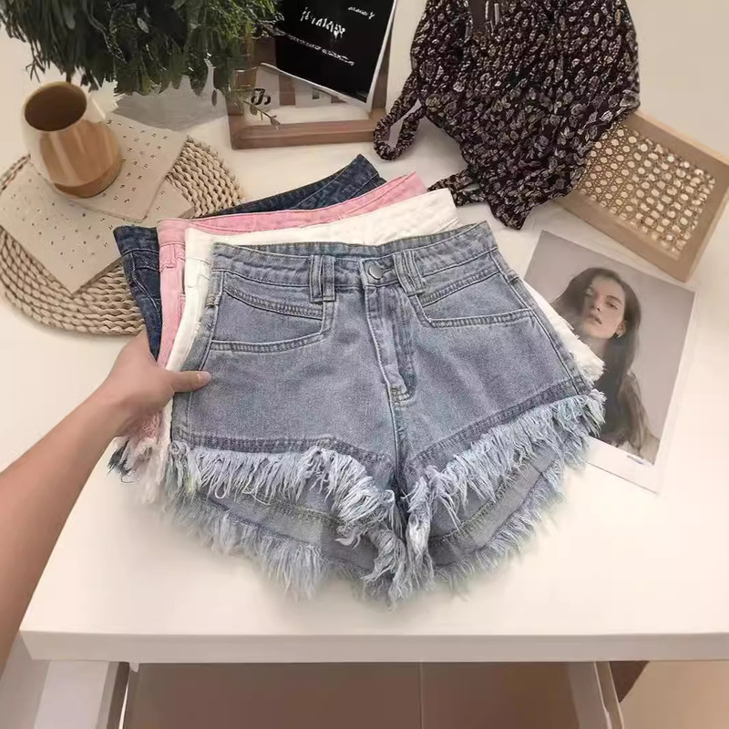 High Waist pink Denim Shorts Women's Summer 2025 New High Street Ins Fashionable Loose A- Shed Slimming Hot Pants