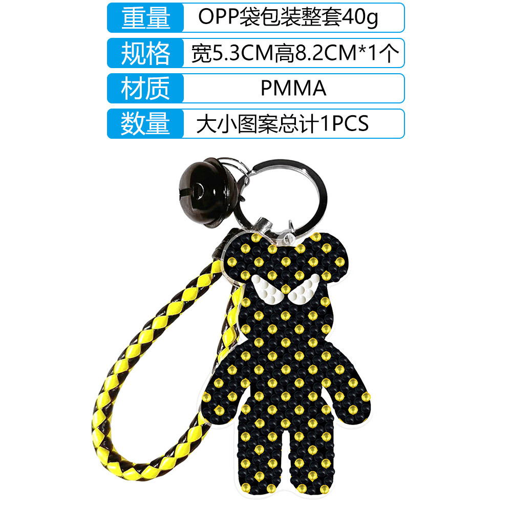 Bricolaje transfronterizo nuevo diamante pintura acrílico oso violento doble cara rhinestone llavero colgante hecho a mano rhinestone colgante