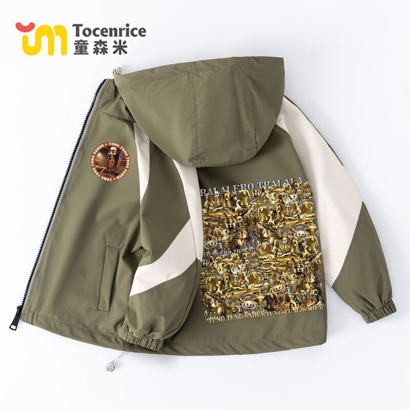 American Mountain and Sea Classic Golden Tongtongge Stick Man Children's Windproof Waterproof Boys' Autumn Jacket