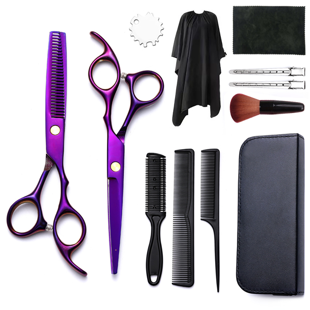 Corte de pelo tijeras transfronterizas amazonas color tijeras de dientes planas cortadas delgadas frange tijeras divisorias fábrica de tijeras al por mayor set de tijeras de peluquería
