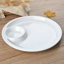 密胺仿瓷餐具商用饺子盘带醋碟酱碟水饺盘菜盘寿司盘家用子母盘子