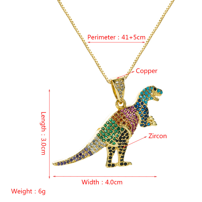 Creative Copper Gold-plated Inlaid Zircon Color Dinosaur Pendant Necklace display picture 1