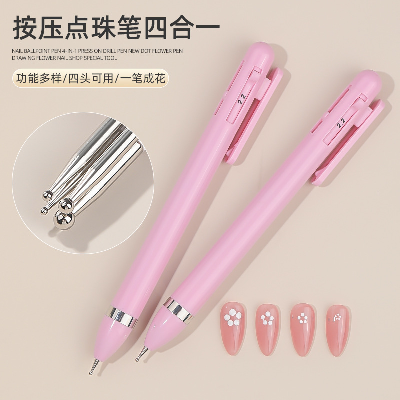 Bolígrafo de punto de manicura transfronterizo 4 en 1 bolígrafo de punto rosa adorno de taladro de diamante adhesivo herramienta giratoria al por mayor