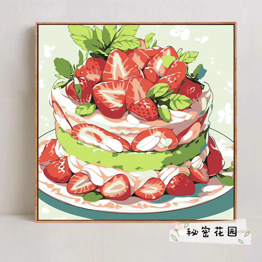 Healing Food DIY Digital Oil Painting Coloring Handmade Painting Fruit Cake Oil Painting Night Market Stall Decoration Painting