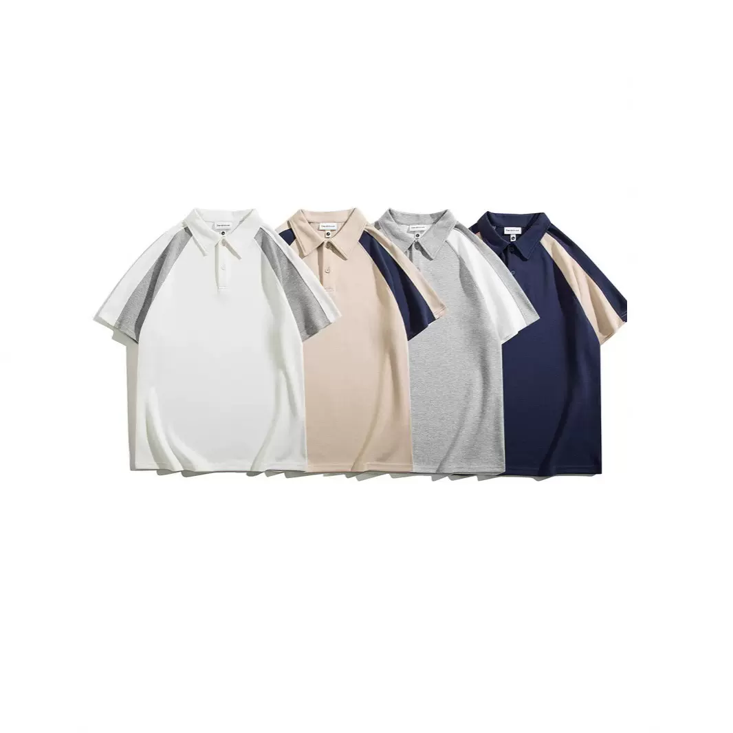 外贸工厂】250克翻领POLO衫拼色插肩工作服印LOGO珠地吸湿排汗