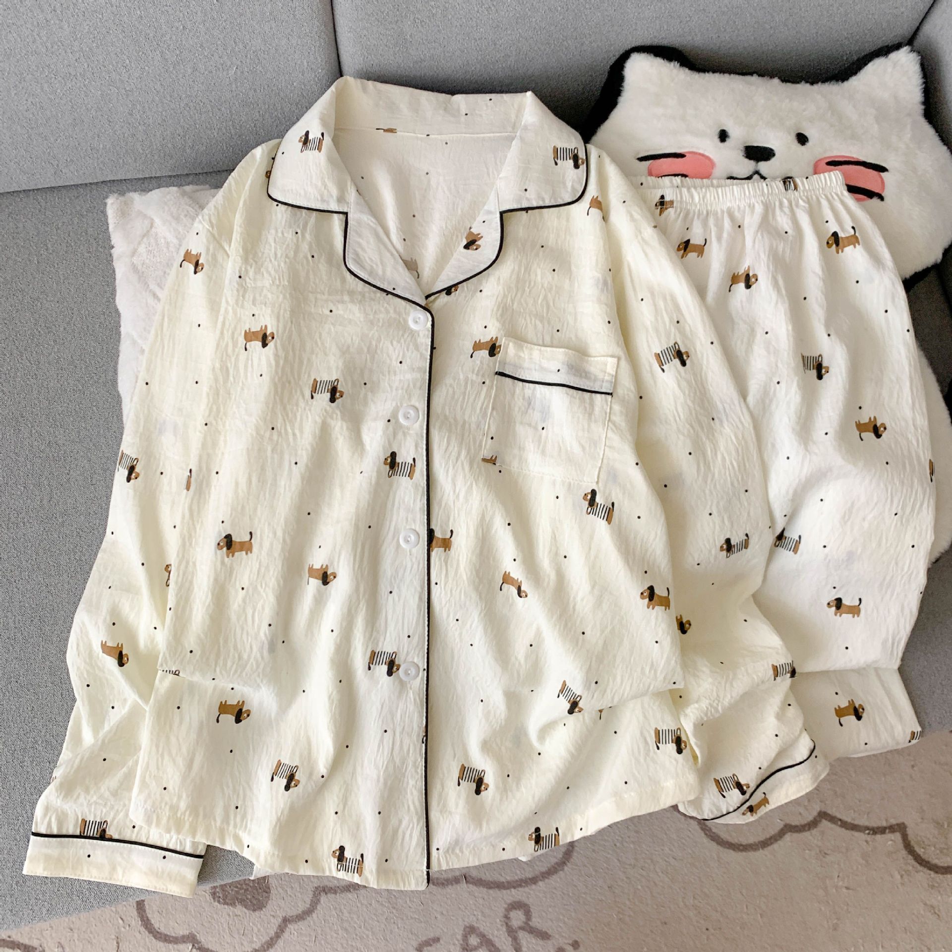 8835 폴카 도트 닥스훈트-윤뚜오 코튼 긴팔 팬츠