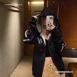 高版本家新款双色卡毛织提花连帽针织羊毛男女开衫拉链毛衣图片色