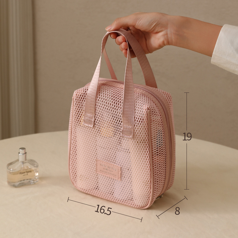 メッシュ化粧品バッグ女性のための 2025 新しいポータブル大容量化粧品ポータブル収納袋旅行層状トイレタリーバッグ|undefined