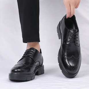 Brock Carved Inner Height Increasing Men's Shoes Height Increasing Men's 8cm Cowhide Business Leather Shoes Men's British Dress Wedding Shoes