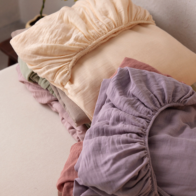 2024 New Type A Baby's Cotton Double-Layer Wrinkled Yarn Bed Cover Single-Piece Cotton Gauze Bed Cover Set Three-Piece Set