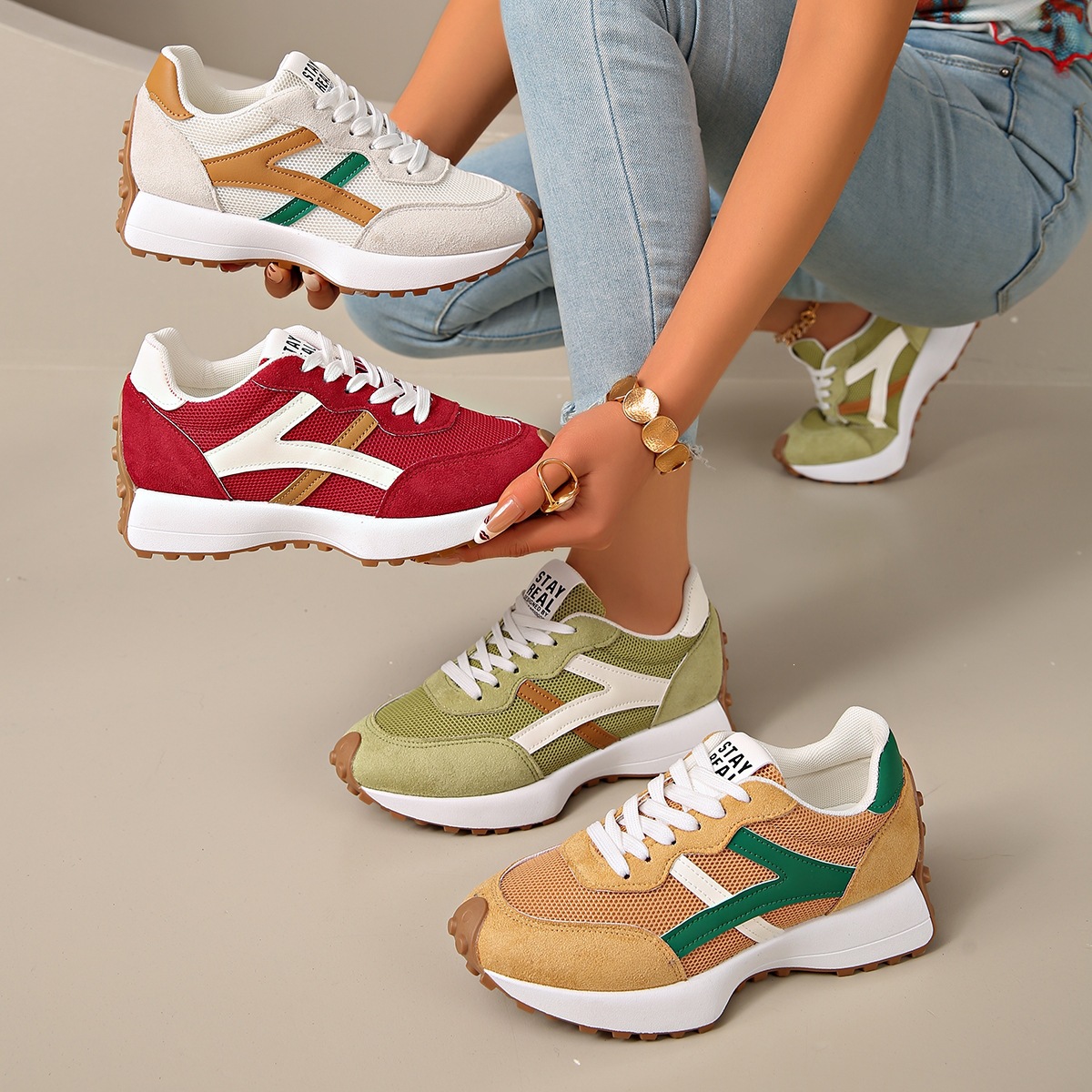 Spot zapatos deportivos de cintura pequeña mujer 2026 primavera y verano nuevos zapatos casuales de estudiantes de malla gruesa zapatos deportivos Gump zapatos de mujer