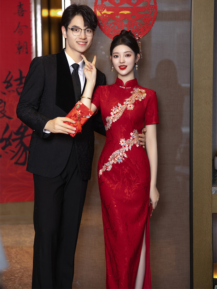 Wedding Cheongsam Toast Dress 2025 New Style Bride Red Gown Engagement Ceremony New Chinese Style Summer Heavy Workmanship