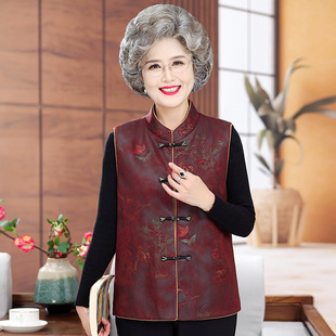 Autumn Dress for the Elderly Female Mother Tang Suit Vest New Chinese Grandma Wearing Wearless Wife Suede Vest Jacket