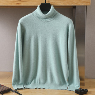 Autumn and Winter New Men's Turtleneck Loose Solid Color Pullover Mink Sweater Base Sweater Knitted Sweater Top Sweater for Men