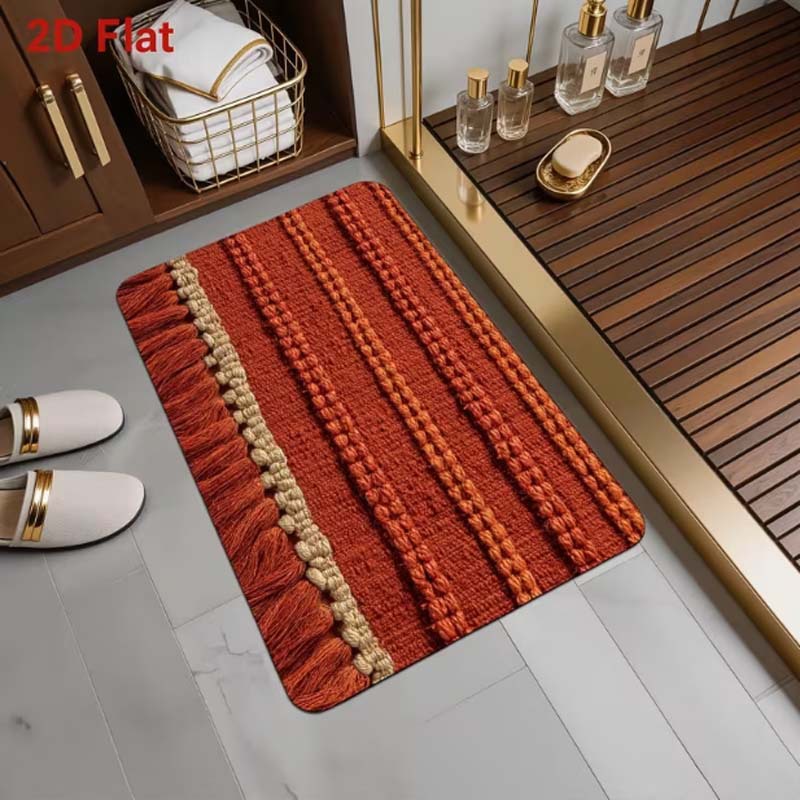 3D-Illusions-Badematte, weiche Diatomit-Chenille-Fußmatte, rutschfeste TPR-Unterseite, super saugfähig, schnelltrocknend, schimmelresistent, waschbar, umweltfreundlich, nordisches Design_voghion.com