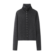 2025冬季新品女装修身无缝一体高领打底毛针织开衫上衣 4TOP012