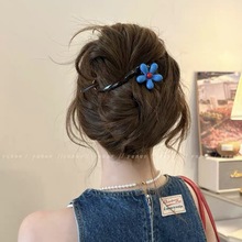 小花扭扭夹一字抓夹女高级感后脑勺盘发夹子发饰饰品发夹批发