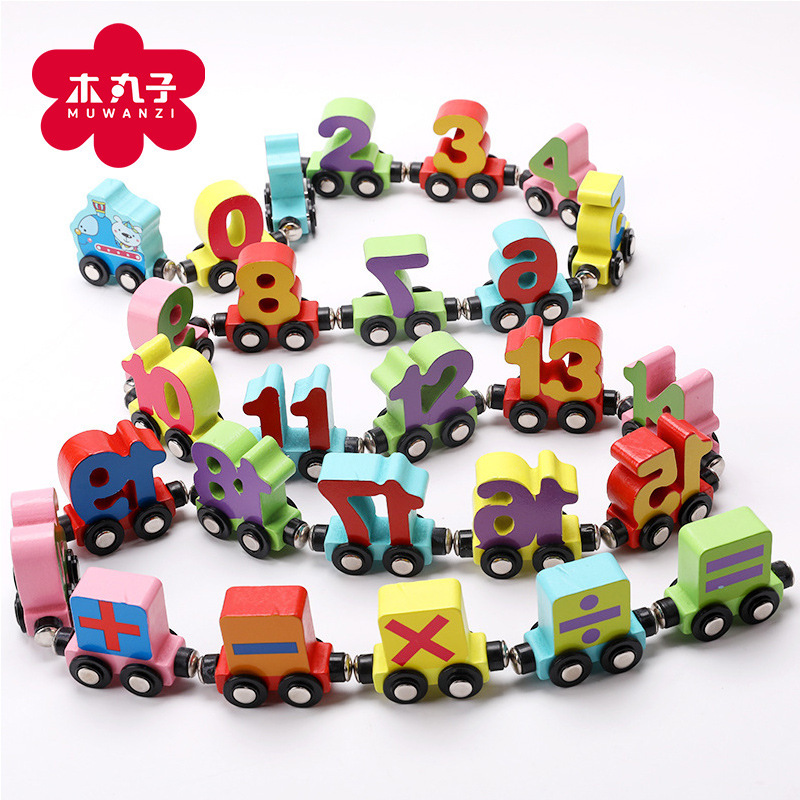 Puzzle children Toys magnetic Locomotive woodiness 26 number letter Puzzle wooden  Toys tractor