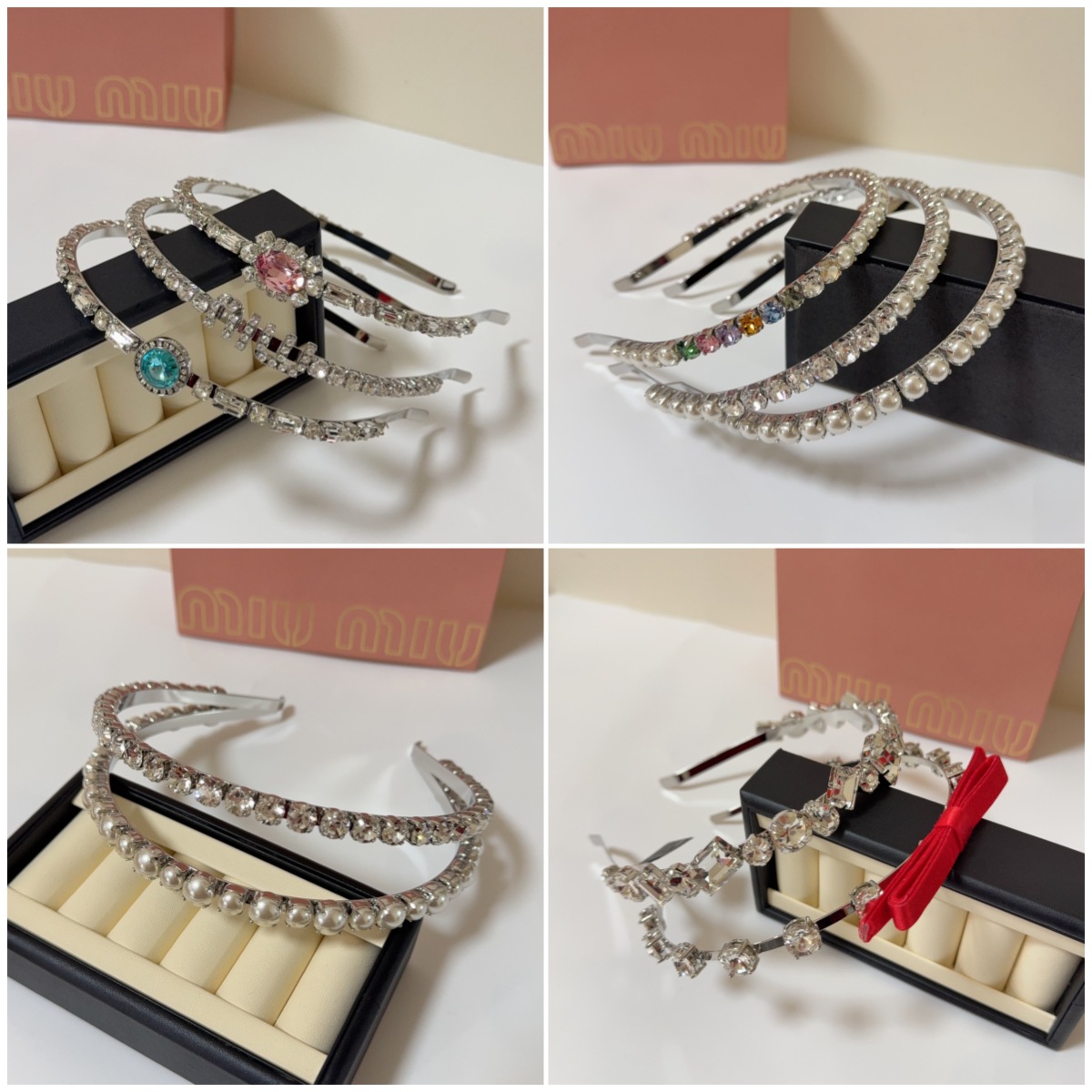 Miu Headband with Heavy Craftsmanship, Baroque-Style Gemstones and Colorful Diamonds, Versatile and Unique, Forest-Style Fashion Double-Layer Pearl Headband for Women