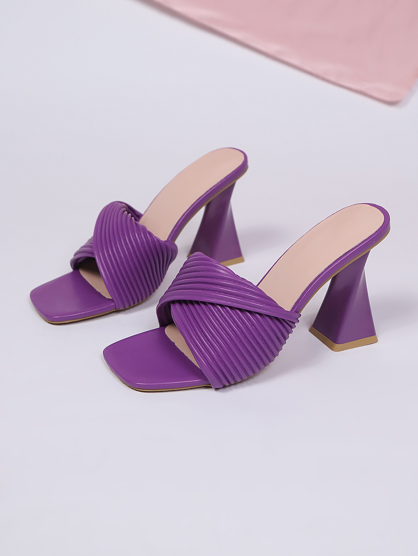 Women's Square Toe High Heeled Sandals Summer Slip-On Toe Open-Toe Unique Heel Sandals_vogvips.com