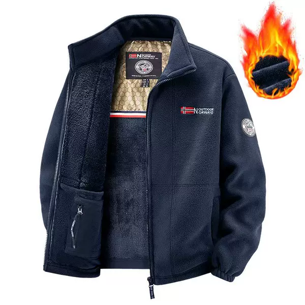 Cross-border wholesale cold-resistant, warm, thickened double-layer fleece winter plus-size men's fleece jacket with stand-up collar 888