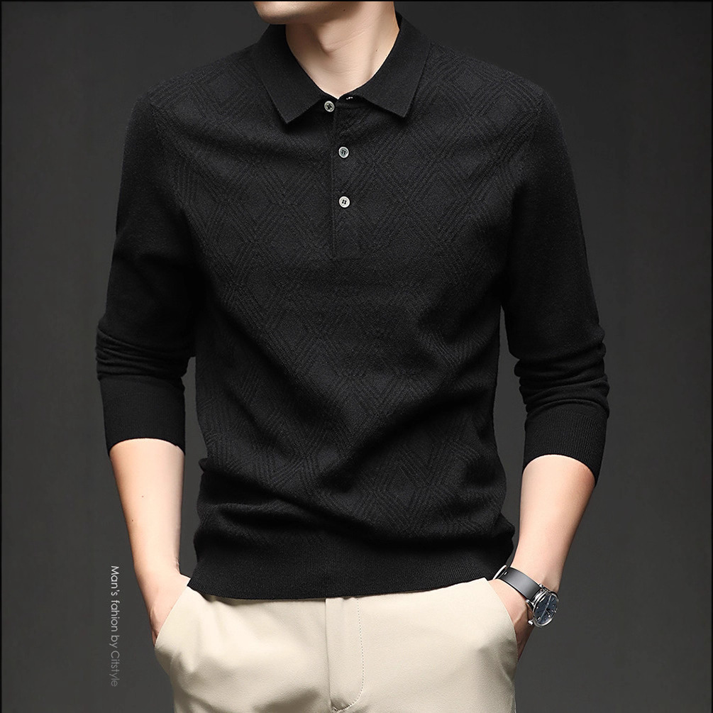 Suéter de comercio exterior primavera y otoño nuevos productos de camisa de punto de hombre de manga larga polo de solapa casual nueva camisa de punto de hombre