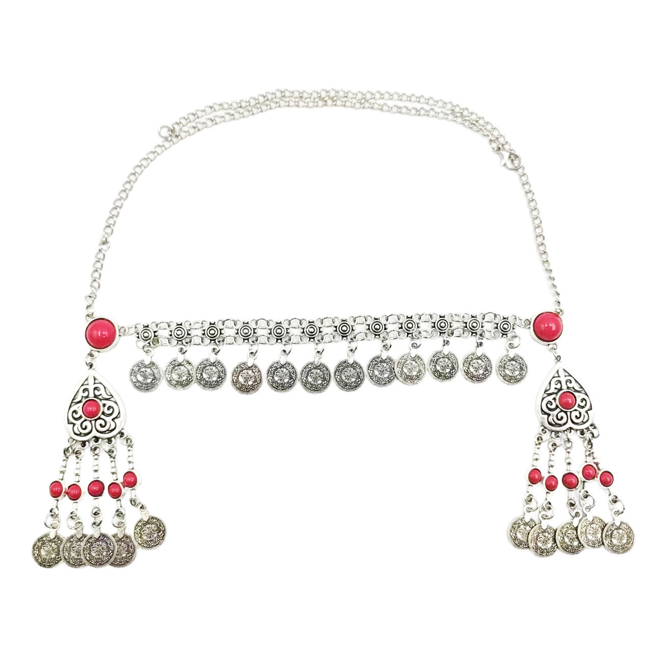 Kazakh-style headwear, cross-border European and American ethnic style, alloy with imitation turquoise, vintage and distressed coin and tassel hairband for women, antique style