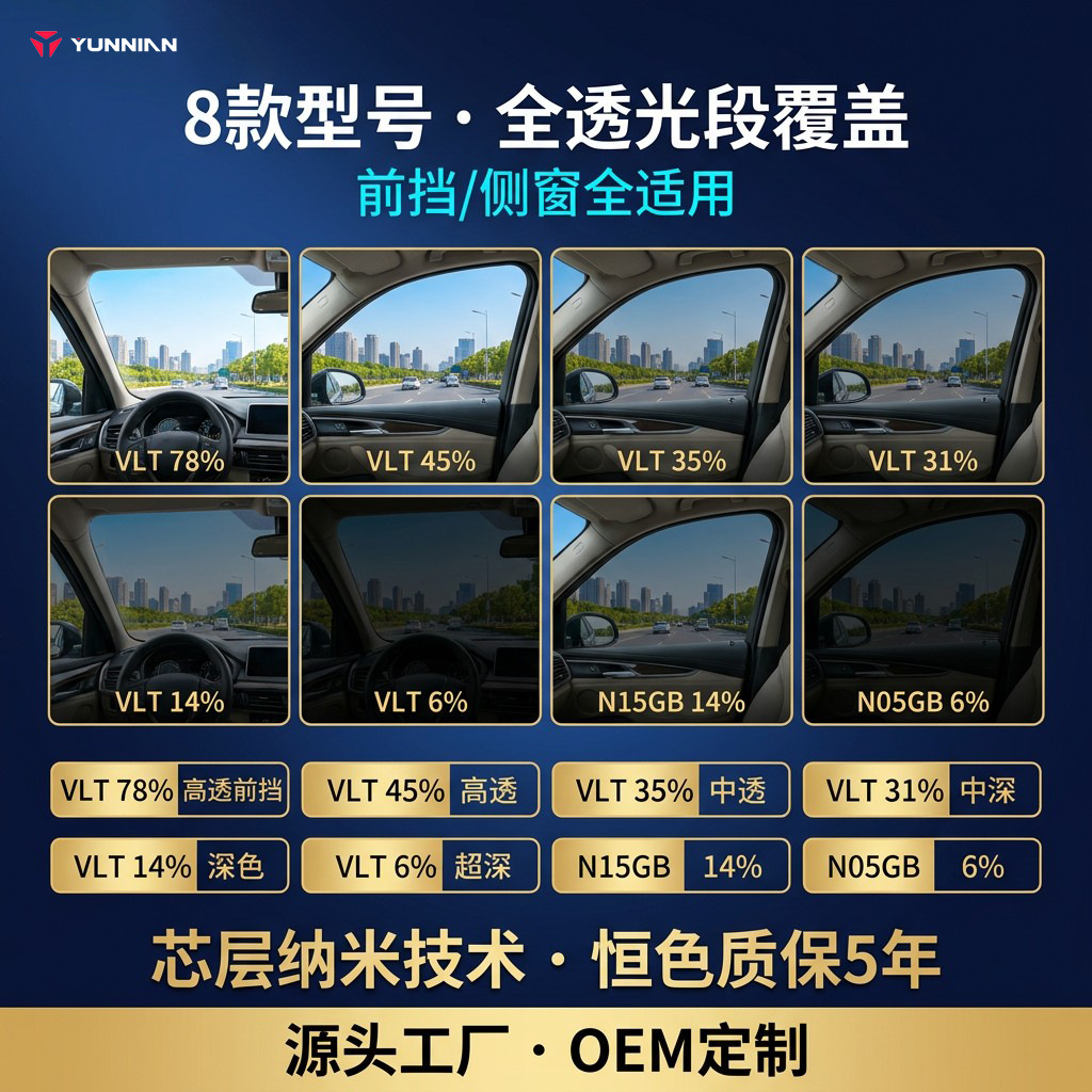 Core Layer Constant Color Car Window Film, Front and Side Window Tinting, Easy to Install, 5-Year Warranty, Factory Direct Sales, Cross-Border Wholesale