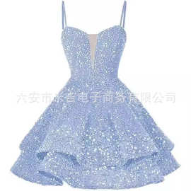 亮片短款返校节吊带性感礼服2025新款闪亮甜美舞会派对欧美晚礼服