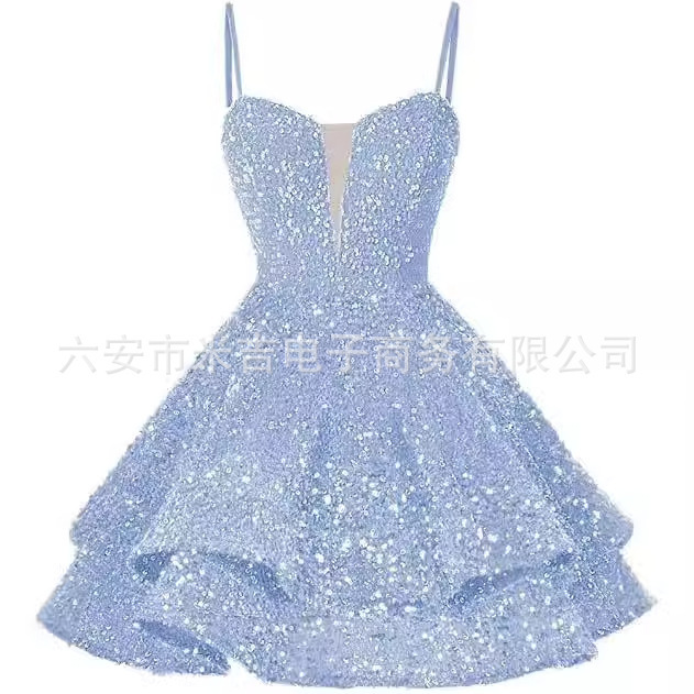 Sequined Short Back-To-School Festival Suspender Sexy Dress 2025 New Shiny Sweet Prom Party European and American Evening Dress