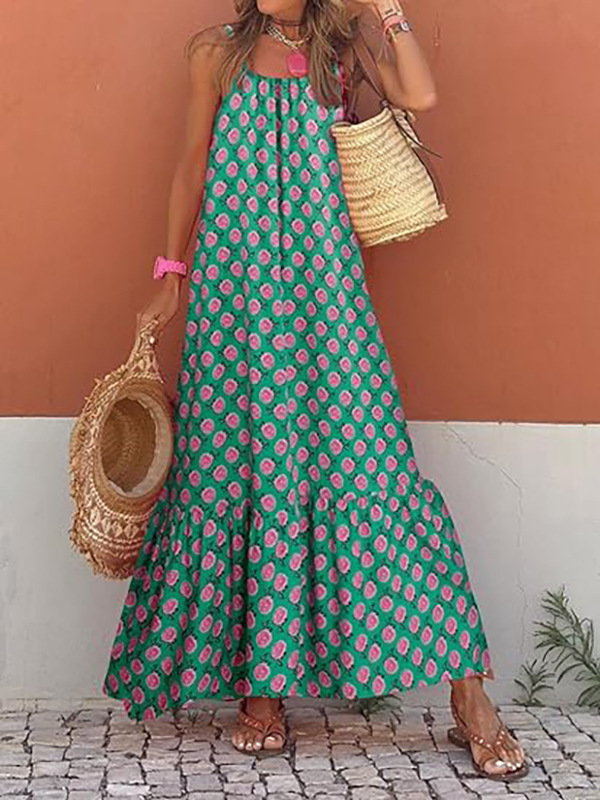 Damen Sommer Maxi Kleid Im Boho Stil V-ausschnitt Rüschen Design_voghion.com