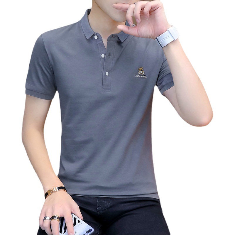 Camiseta casual bordada de verano de manga corta para hombres Camiseta POLO de solapa de negocios Camisa de fondo hermosa de tendencia de algodón puro para hombres delgada