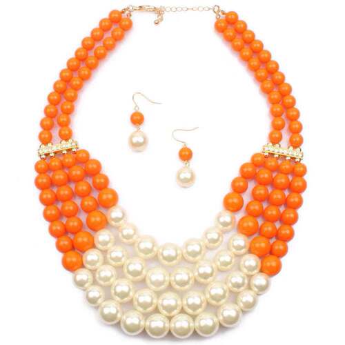 European and American cross-border pearl jewelry set, exaggerated multi-layered colorful pearl necklace, earrings, retro accessories wholesale