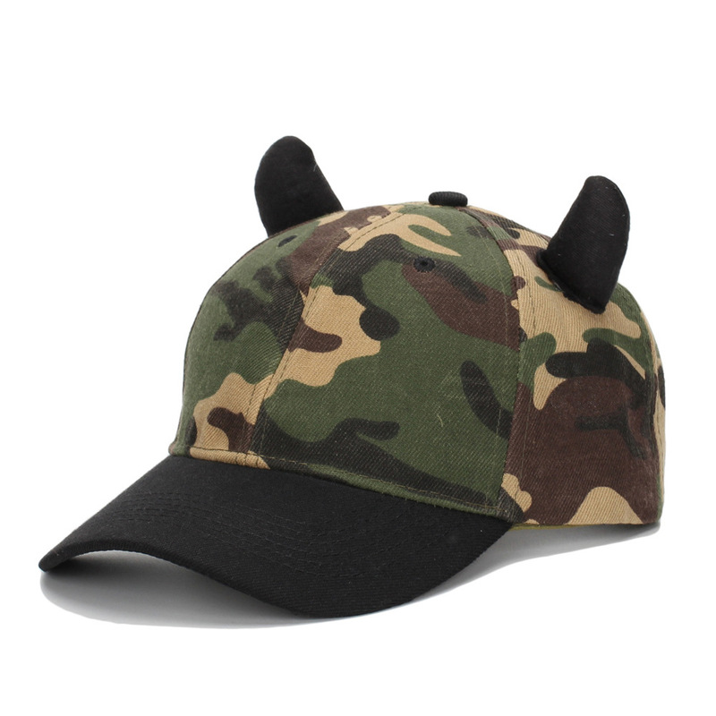 Fashionable Camouflage Horn Baseball Cap Peaked Cap Cute Cotton Sun Hat Casual Sun Hat Spot Wholesale