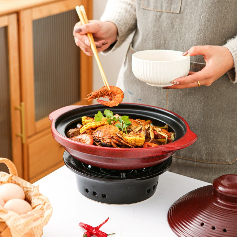 Tiange ceramic red casserole high temperature resistant household alcohol stove fish head soup claypot rice gas dry-fired shallow casserole