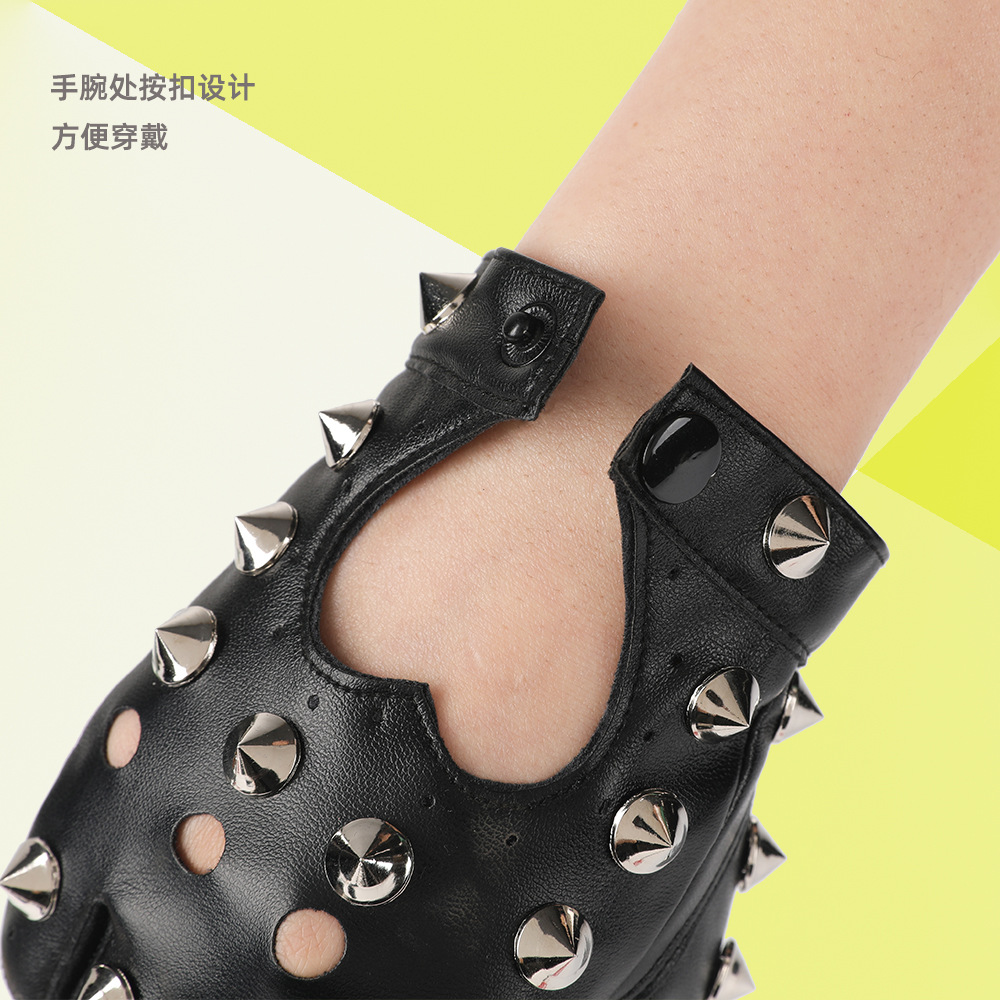 Danza rendimiento guantes pole dance apoyos discoteca rendimiento hip hop etapa remache decorativo pu cuero medio dedo guantes