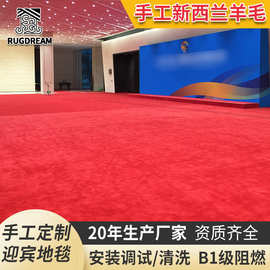 B1级阻燃商用大面积迎宾地毯门垫定制新西兰羊毛室外手工大红地毯