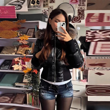 2025跨境欧美女装速卖通爆款拉链可拆卸袖子毛领帽子收腰棉服外套