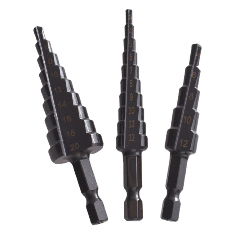 Paso negro taladro hexagonal ranura recta escariado herramienta multifuncional pagoda taladro venta al por mayor transfronteriza agujero abridor traje