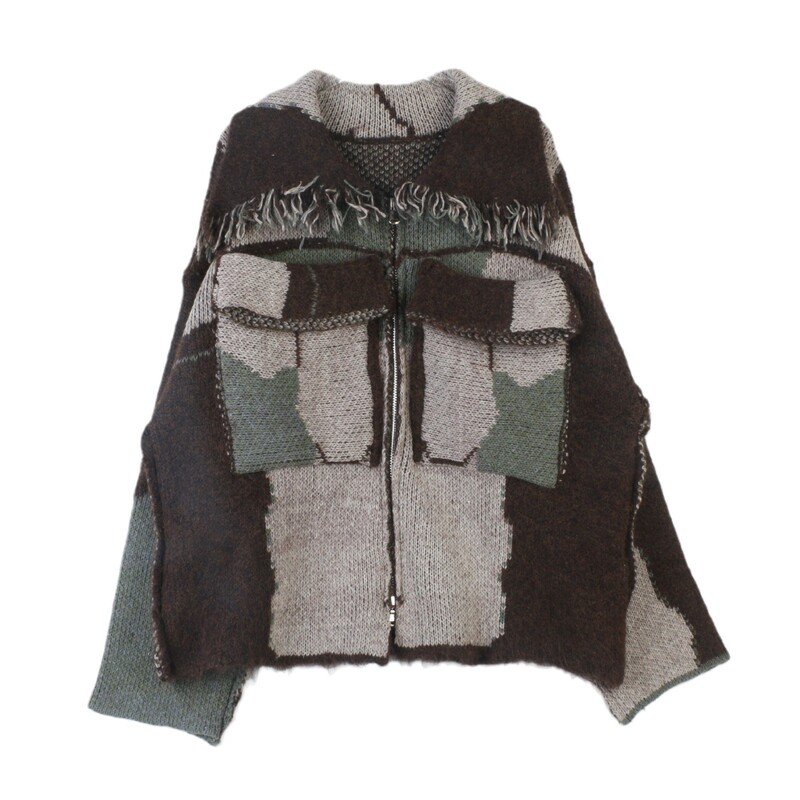 Lazy Style Design Sense Niche Sweater Women's Camouflage Stitching Zipper Double Pocket Irregular Loose Sweater Trendy Cardigan Lazy Style Design Sense Niche Sweater Women's Camouflage Stitching Zipper Double Pocket Irregular Loose Sweater Trendy Cardigan