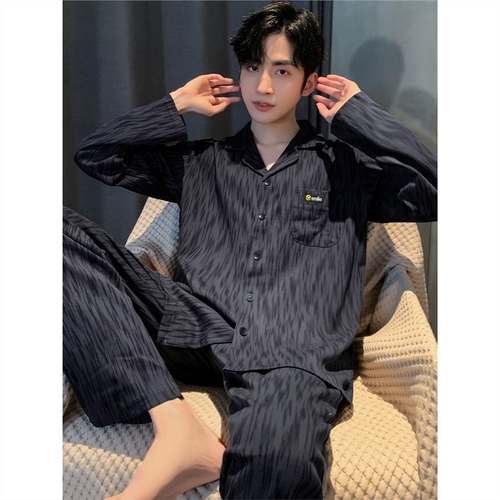 Pajama set for men - Spring and Summer pure cotton thin version Korean style casual plus size air-conditioned room long-sleeved long pants home wear can be worn outside