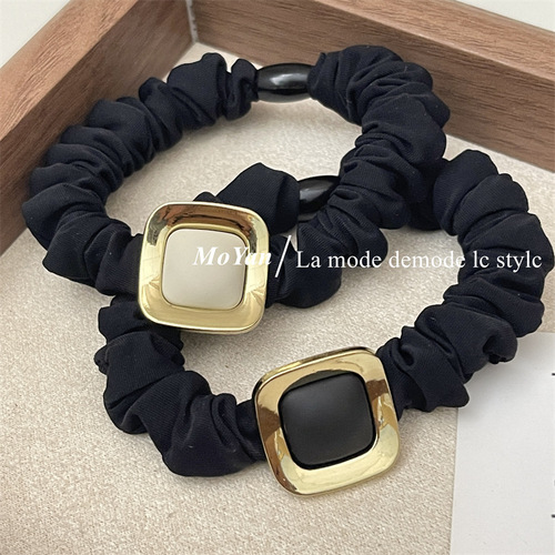 Chic metal square elastic hair tie for women, high elasticity, durable elastic hairband, refined ponytail hair tie