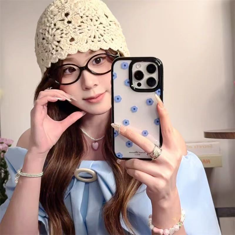 Ins coreanos flores azules simples y transparentes para iPhone16ProMax funda para teléfono móvil 13 Apple 14/15 hembra