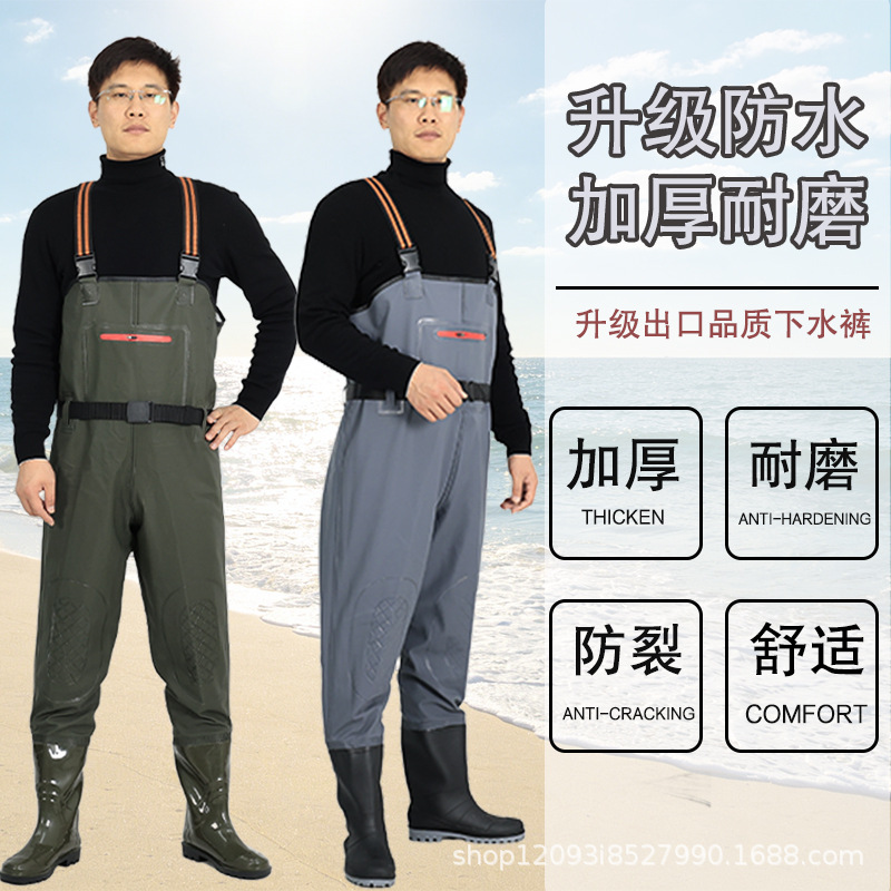 Pvc Waterproof Overalls with Suspenders, Thickened Waterproof Pants, Half-Body Waders for Fishing, Waterproof with Integrated Rain Boots, Fishing Gear