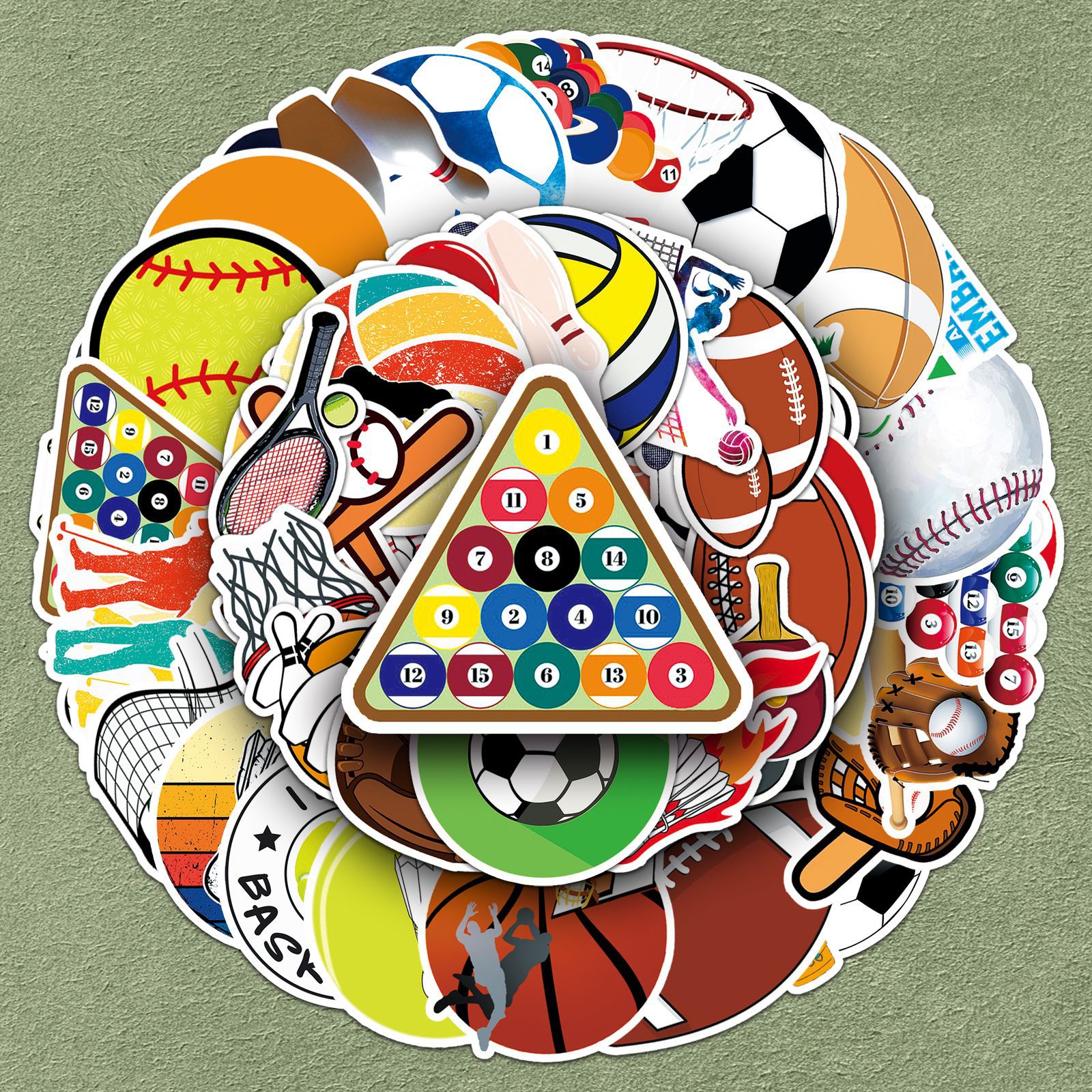 Cross-border 50 sports series ball games children's cute cartoon graffiti waterproof decoration hand account cup sticker
