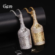 嘻哈潮人设计感酒瓶吊坠夸张时尚铜镶锆石高级感男士项链跨境饰品