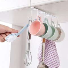 Kitchen ironware utensil cup holder double row hook multi-functional no-drilling hook wardrobe hanger cabinet storage organizer rack