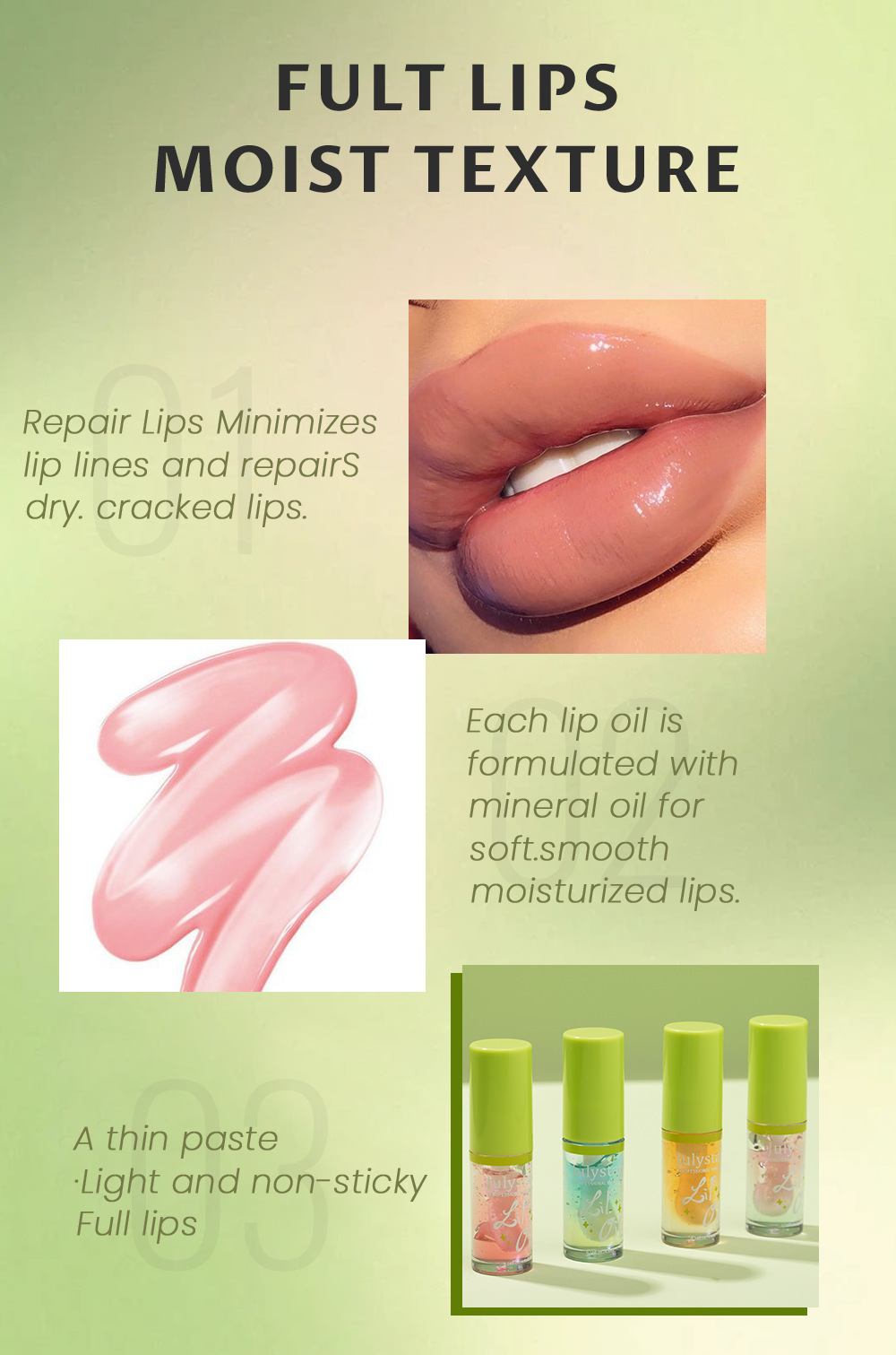 Julystar Hydrating Head Brush Lip Gloss Mirror Moisturizing Hami Melon Lip Oil 4-bottle Set Wholesale Makeup undefined
